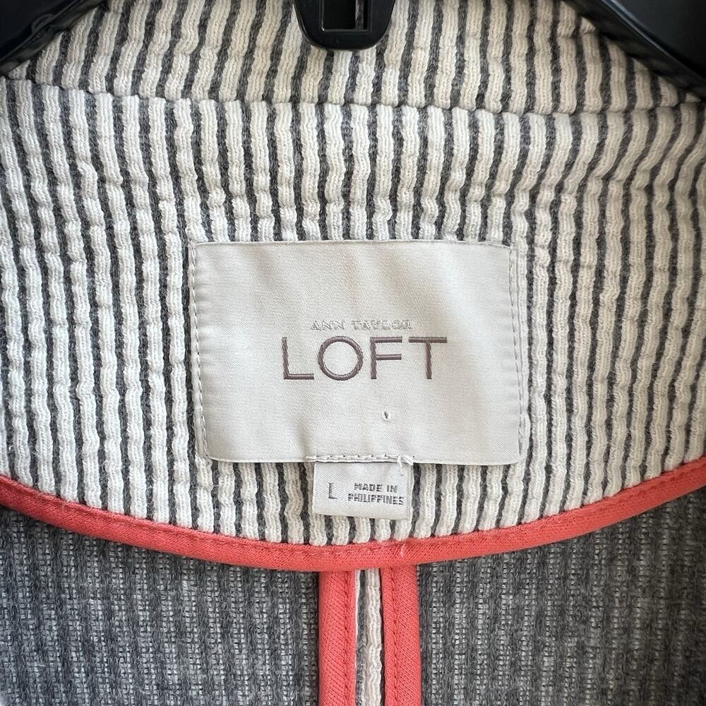 Loft Blazer White & Gray Striped Jacket Sz L Cotton Textured Two Buttons Office - Picture 3 of 6